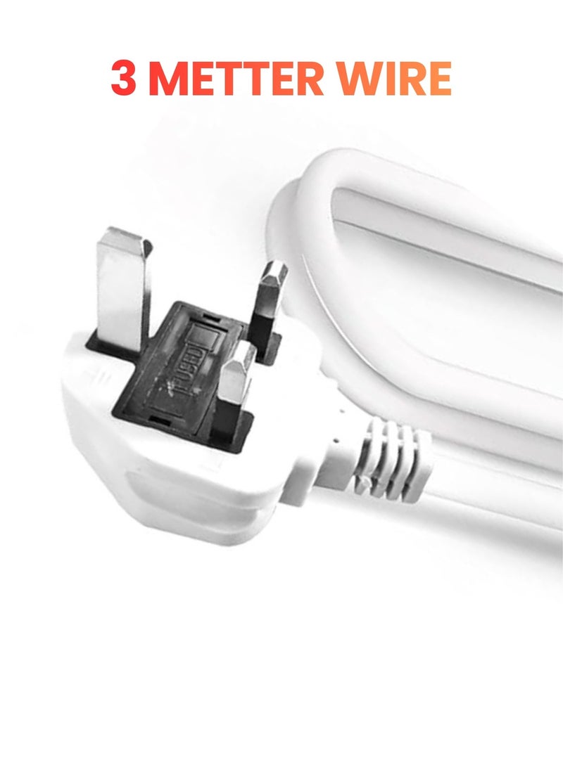 vexa pro 3M 5-Way Power Strip Extension Socket with 2 USB Ports & 1 Type-C Port, 3M Cable, Universal Socket Lead For Home/Office/Travel  – White - Image 3